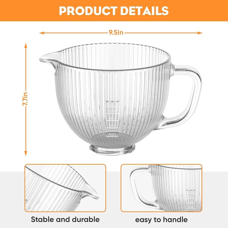 Cofun Glass Mixer Bowl for Kitchenaid Tilt-Head Stand Mixers 4.5-5 Quart, 5 qt Mixing Bowl Replacement for Kitchen aid with Measurement Markings,Handle - Image 4